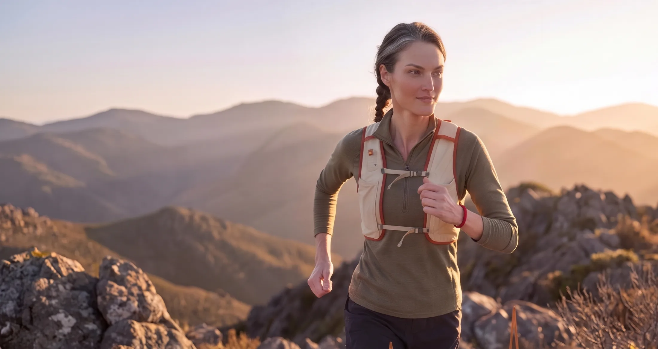 Tam Rook running a mountain ridge at sunrise
